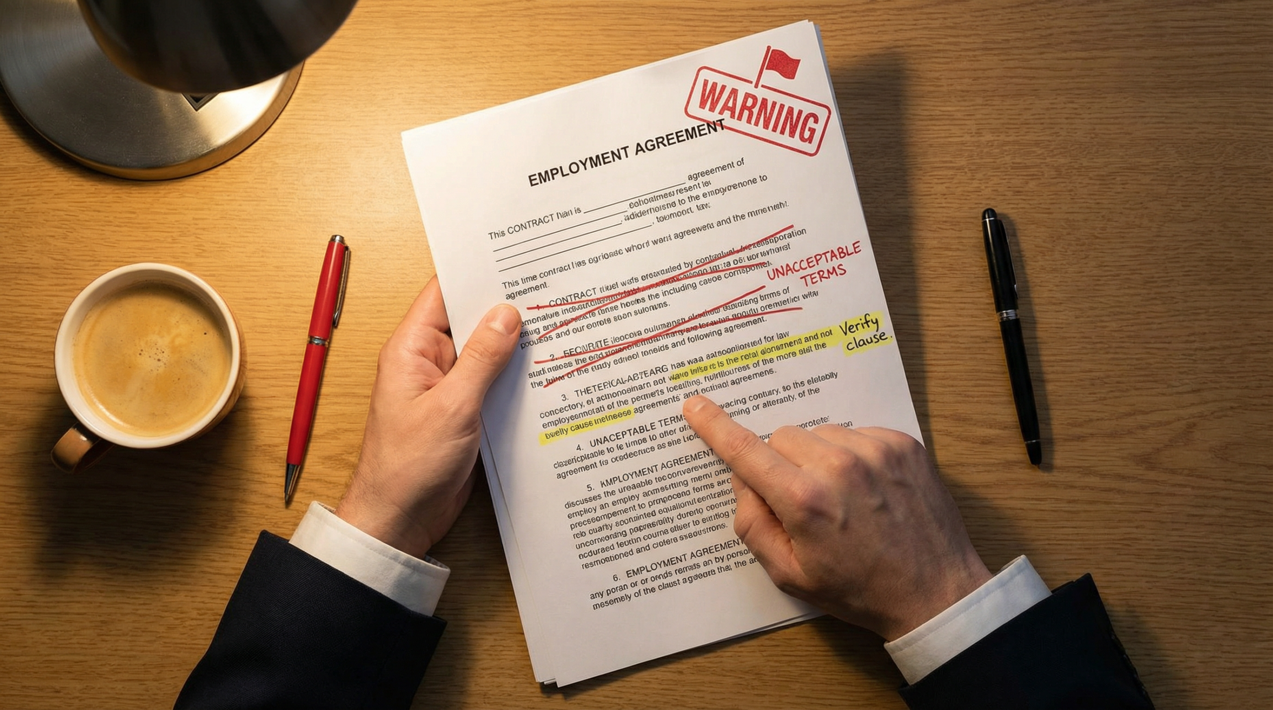 Employment contract with warning signs