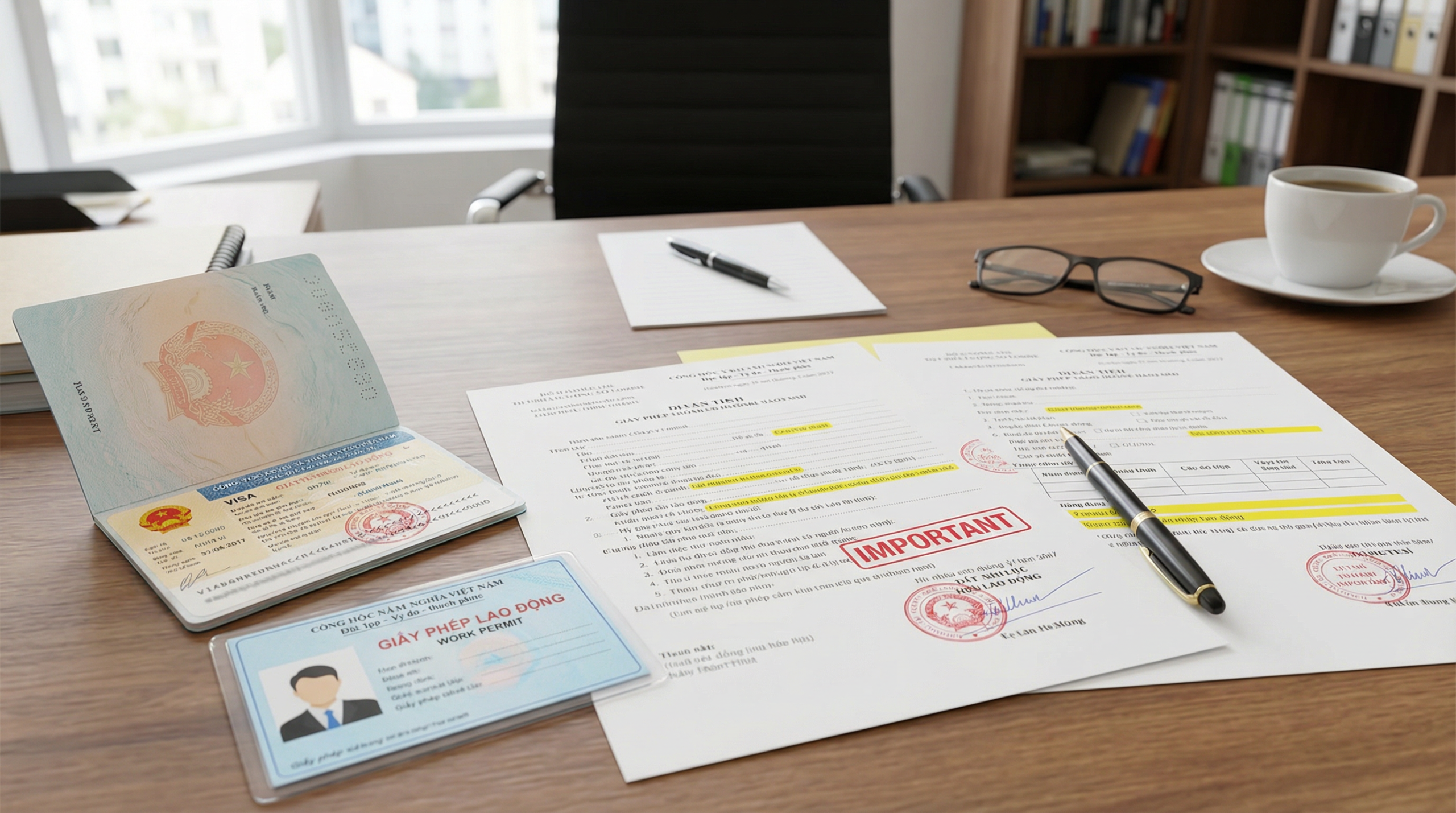 Vietnamese visa and work permit documents